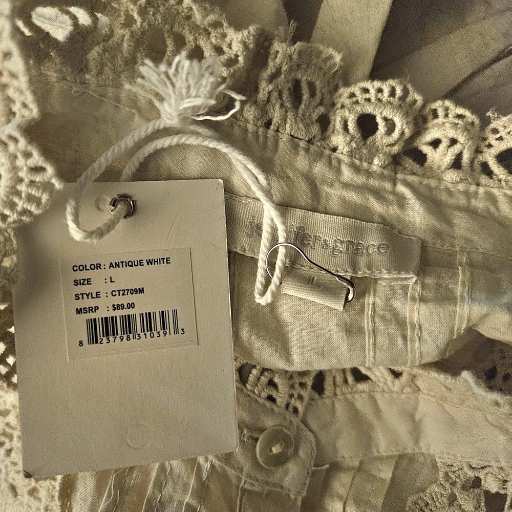 Jennifer & Grace nwt size large antique white long sleeve button down top blouse - Picture 7 of 10